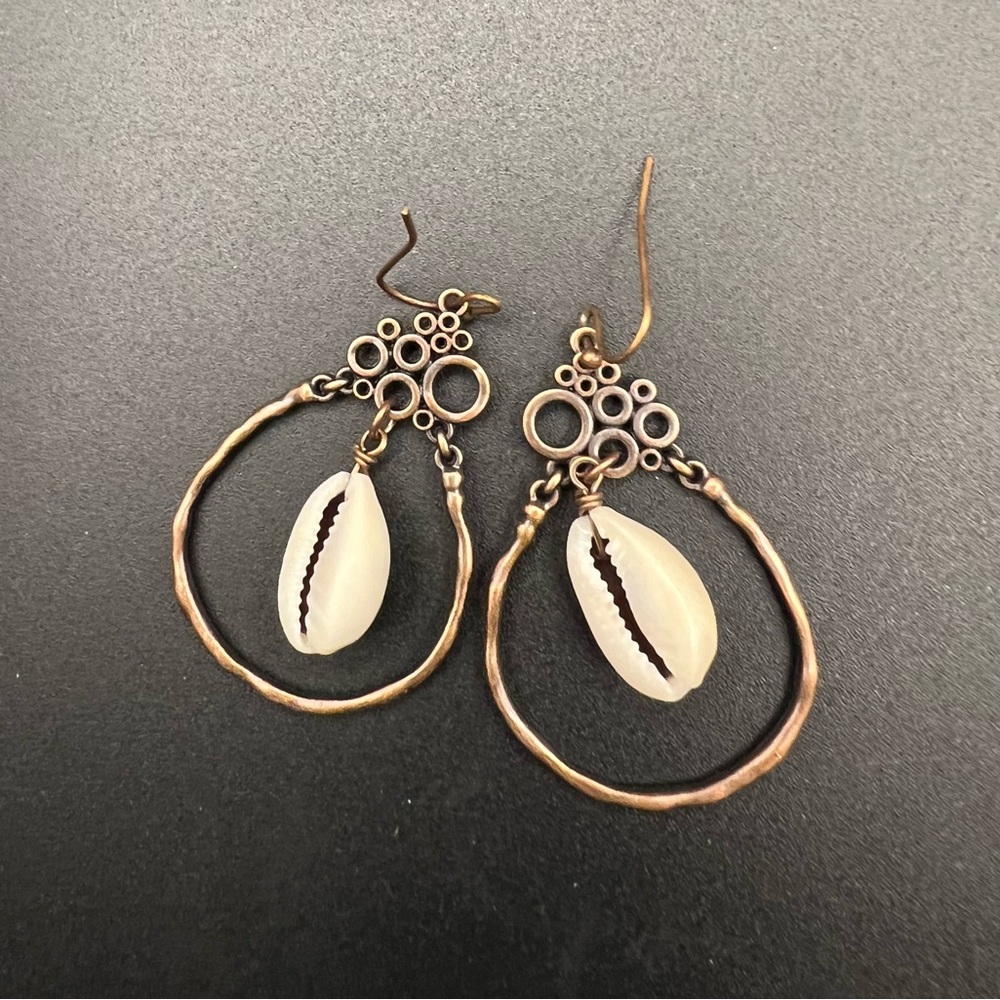 Elegant Cowrie Shell and Bronze Earrings